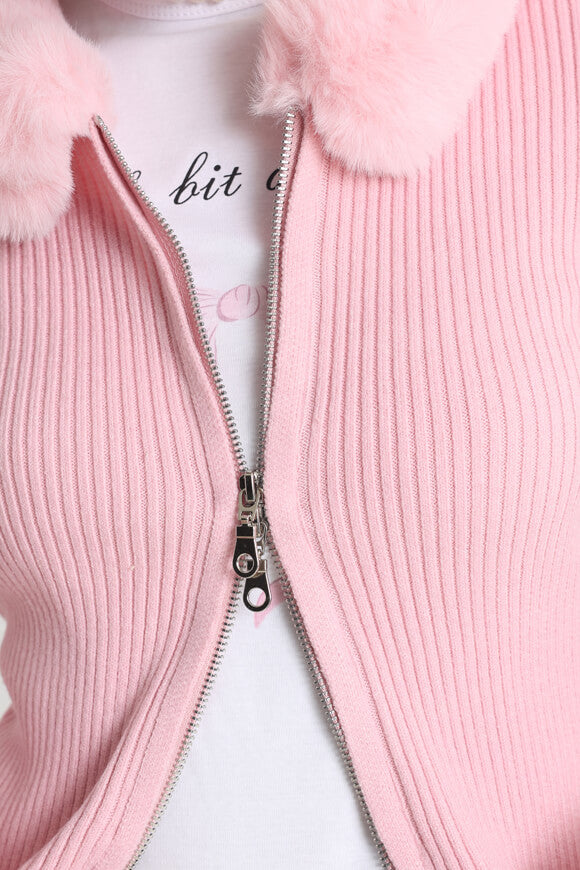 Gerippte Crop Strickjacke - Rosa