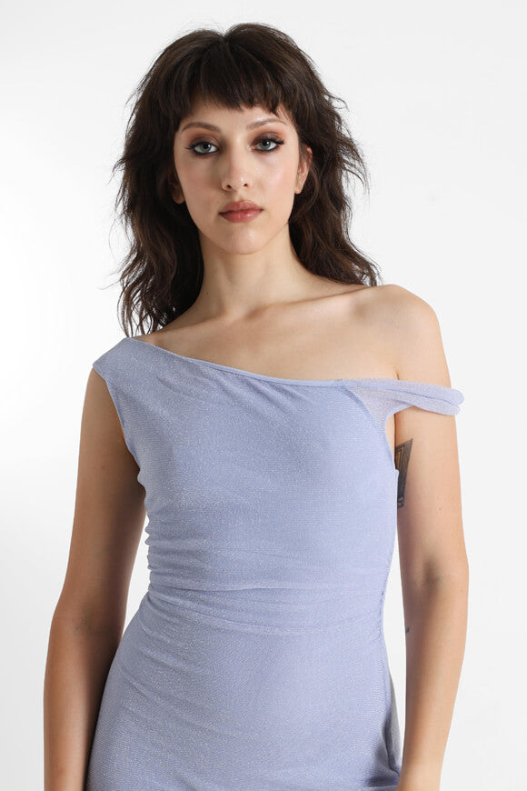 One Shoulder Glitter Maxi Dress - Purple