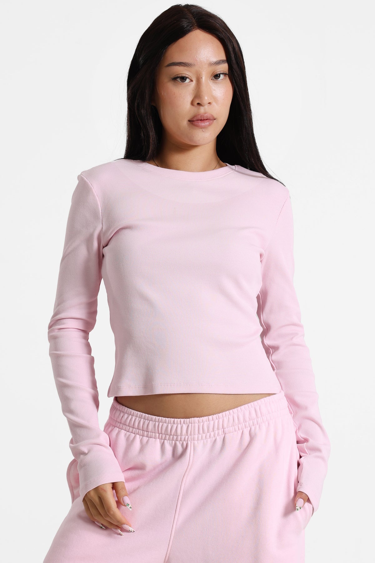 Camicia corta a coste maniche lunghe - Rosa
