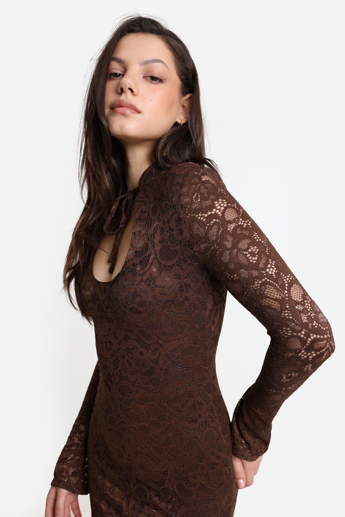 Mini robe en dentelle - Brun