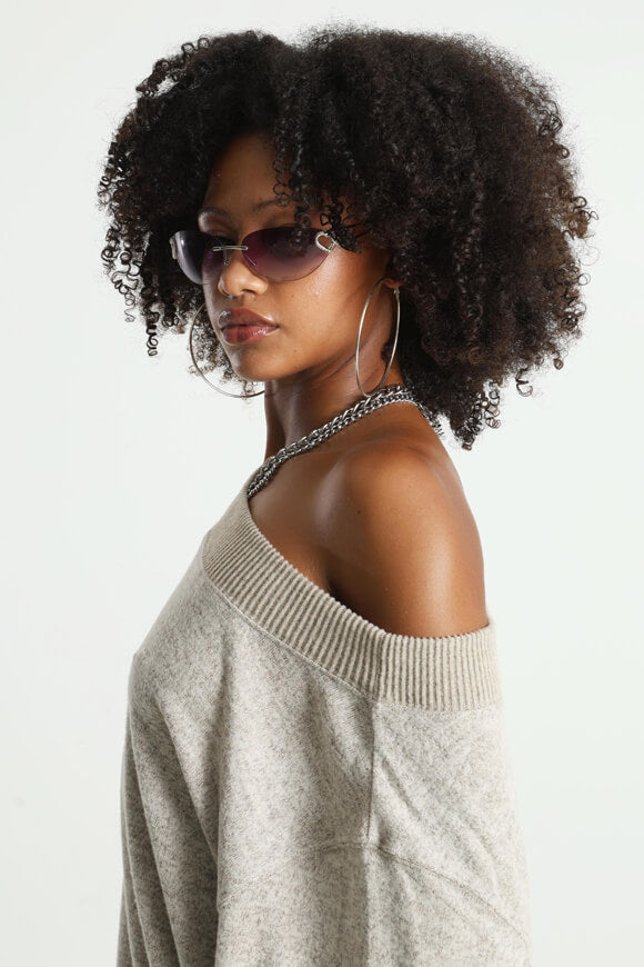 Off Shoulder Strickpullover - Beige meliert