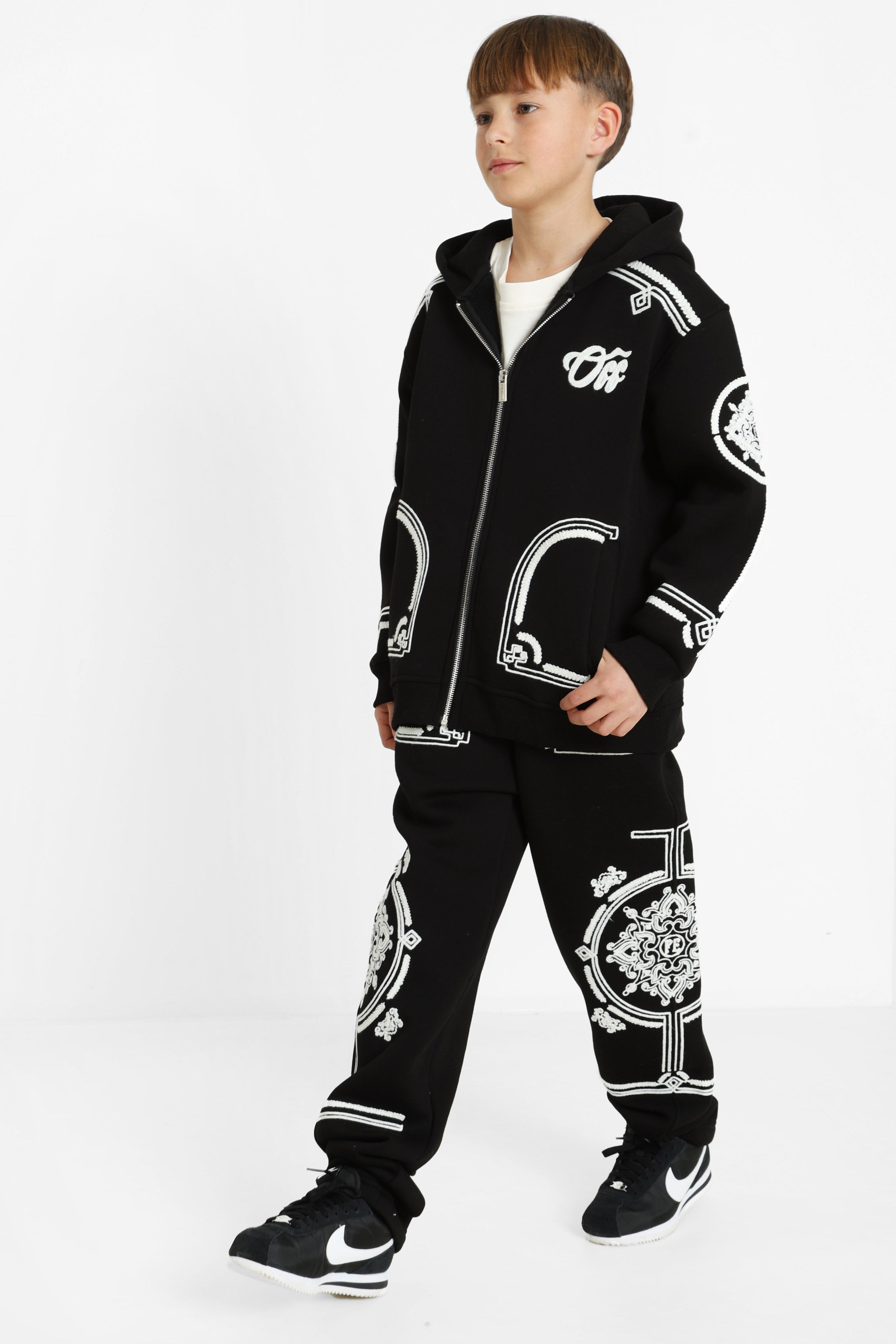 Kapuzensweatjacke - Black + White