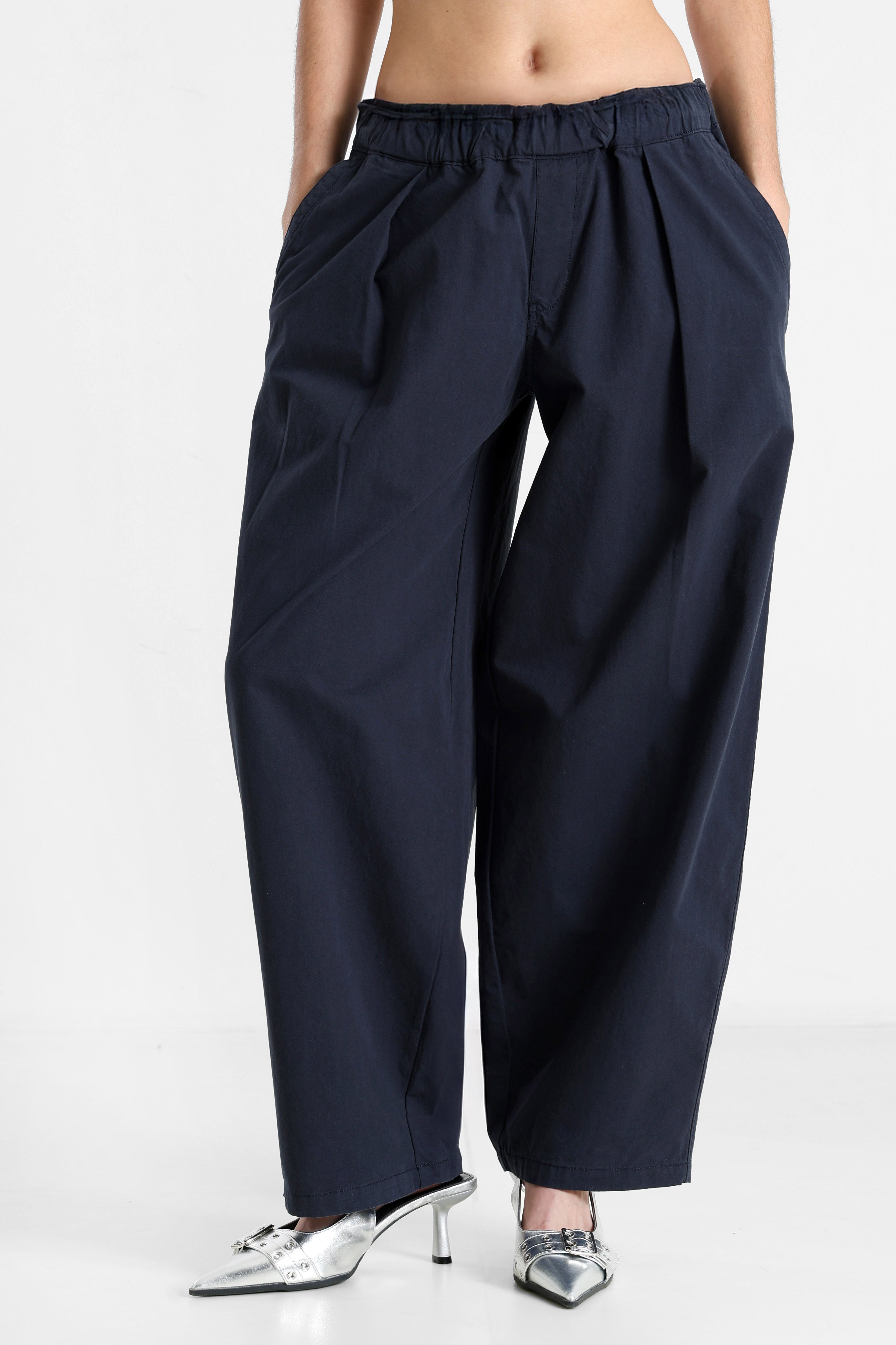 Barrel fit fabric trousers - Navy blue
