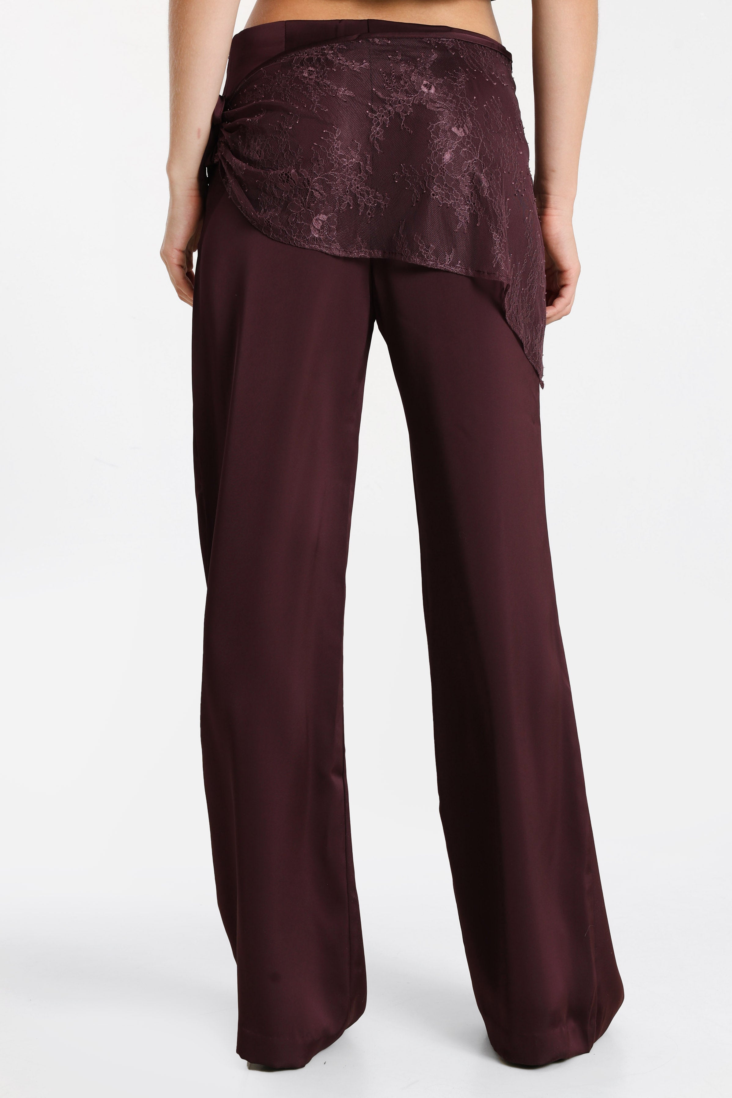 Satin Hose mit Foulard - Aubergine