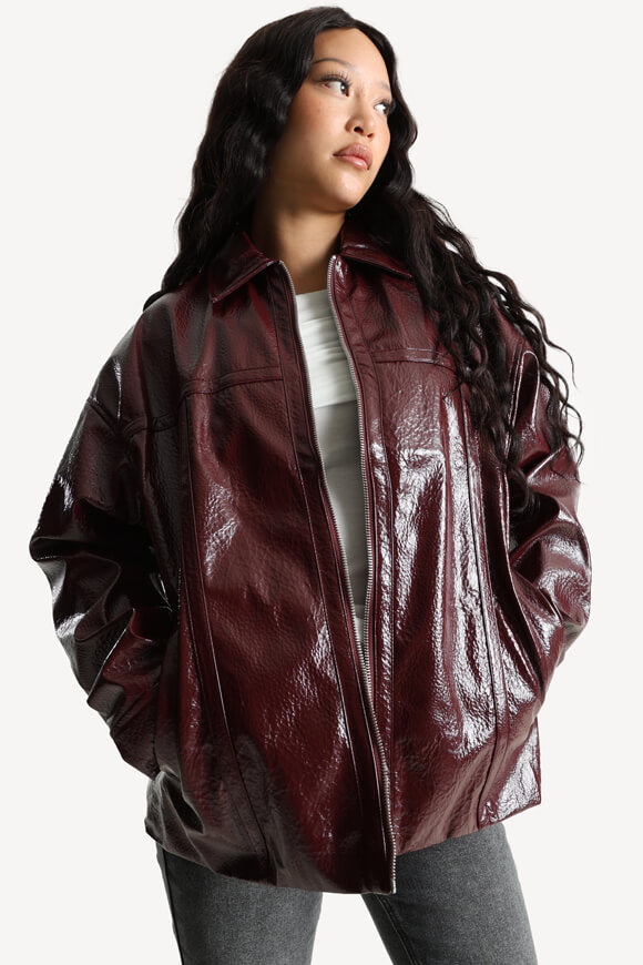 Oversized faux leather jacket - Burgundy