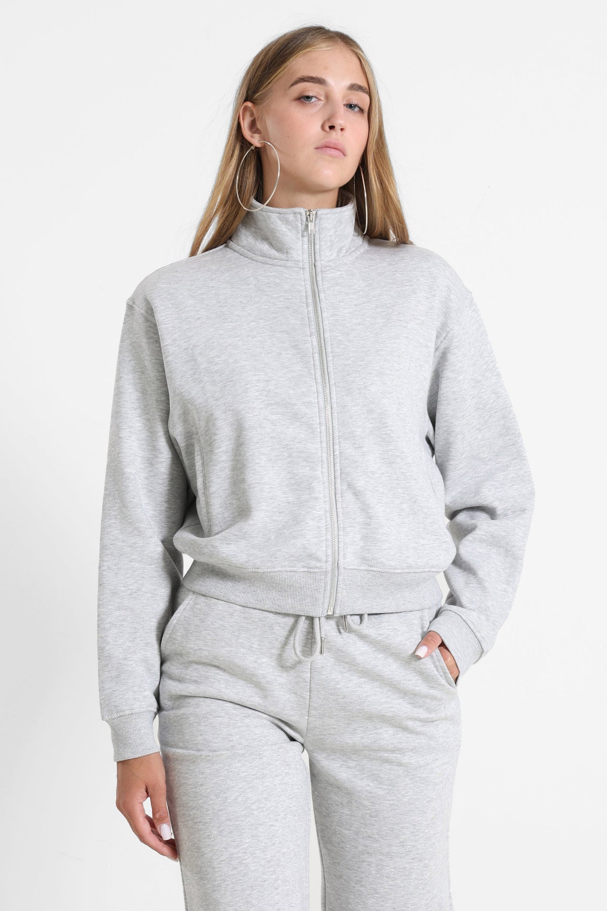 Sweatjacke - Grau meliert