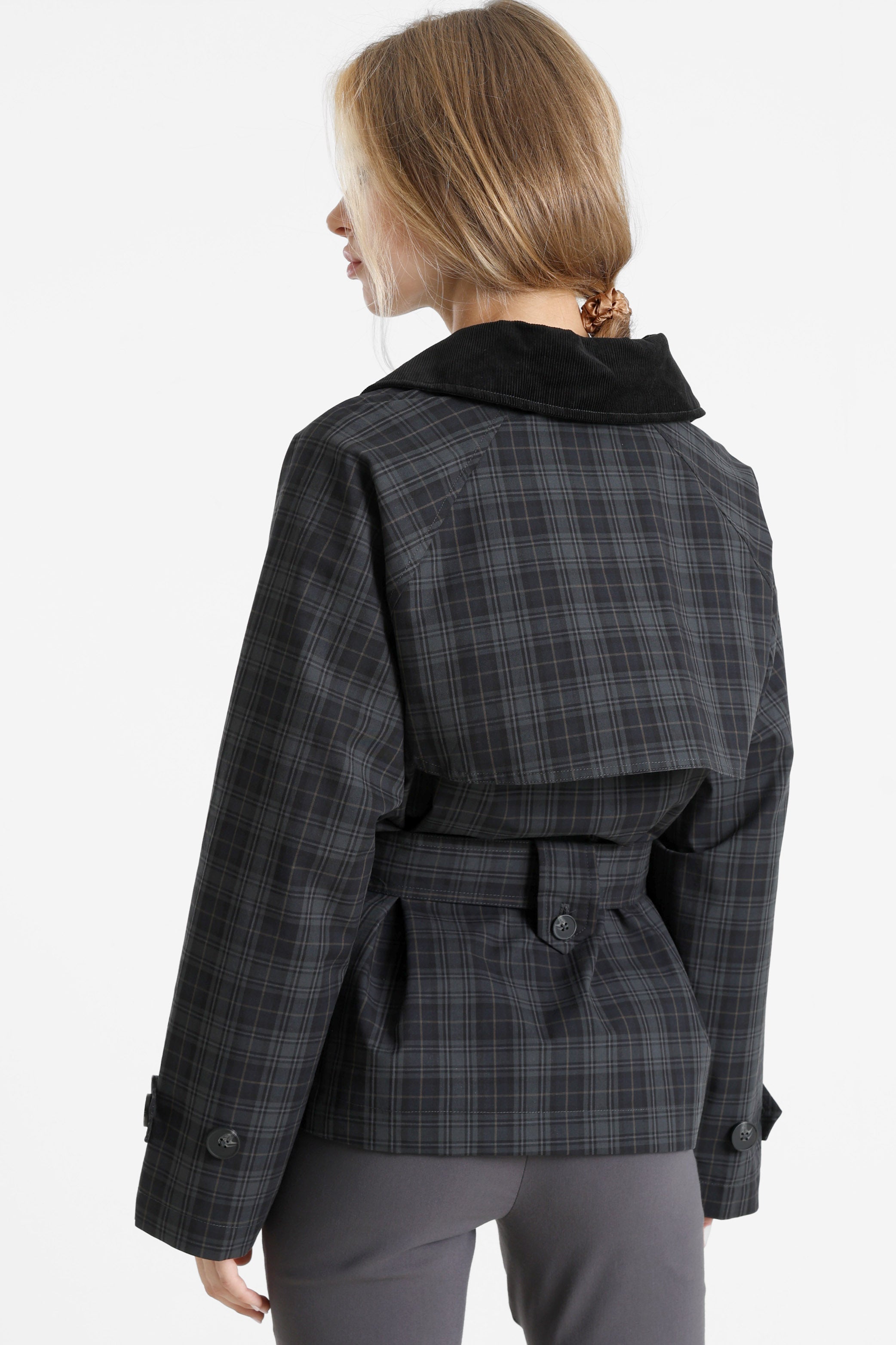 Karierter Trenchcoat - Grau/Grün