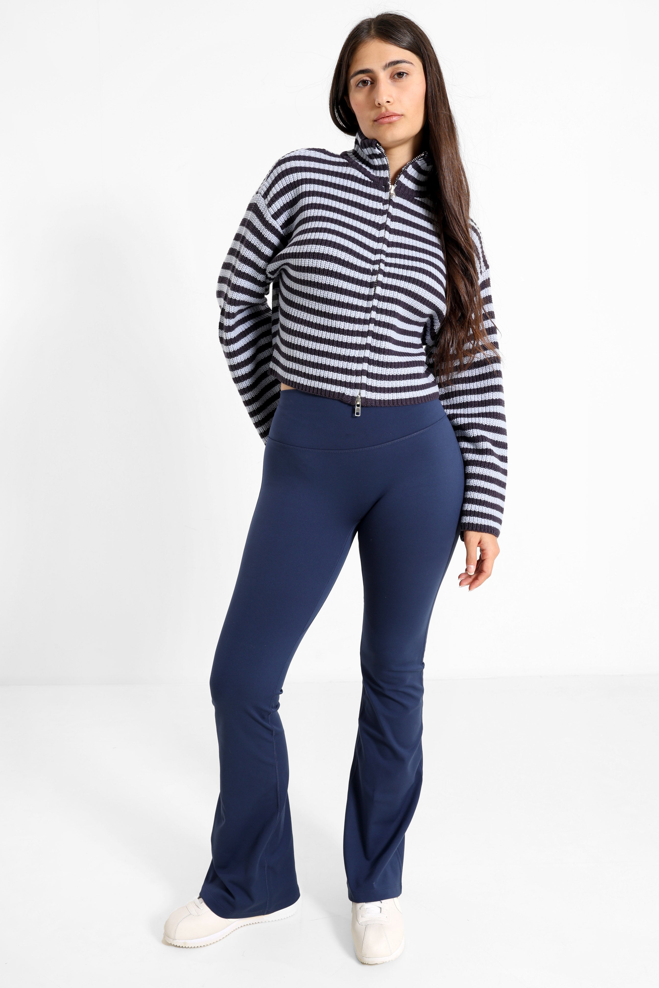 Crop Strickjacke - Marineblau + Hellblau