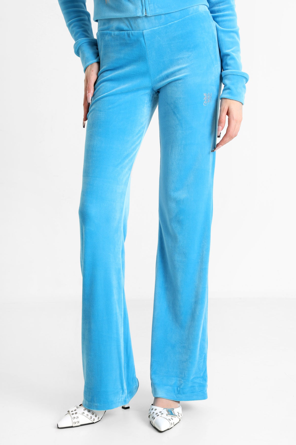Samt Flare-Hose - Azurblau