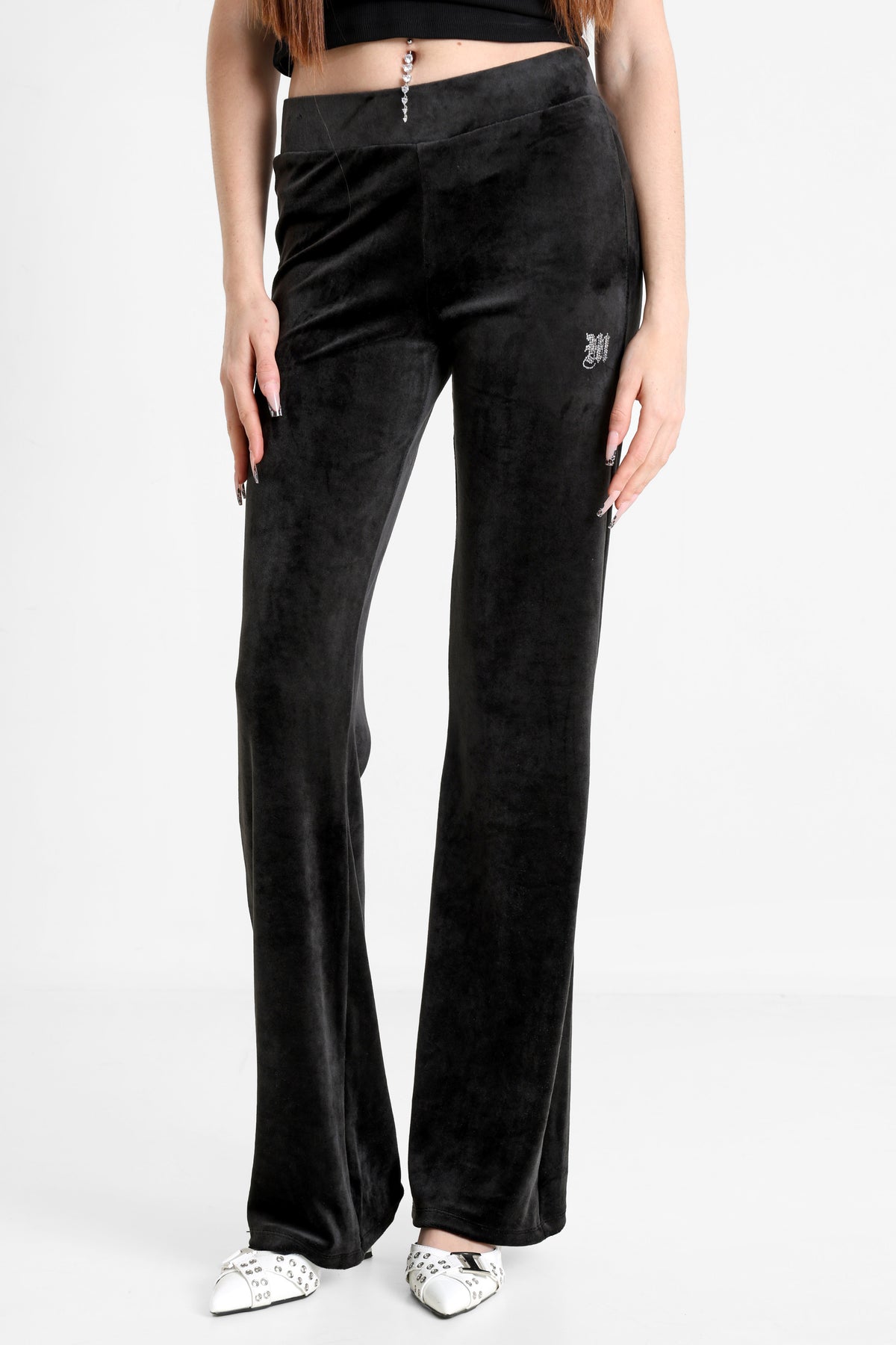 Samt Flare-Hose - Schwarz