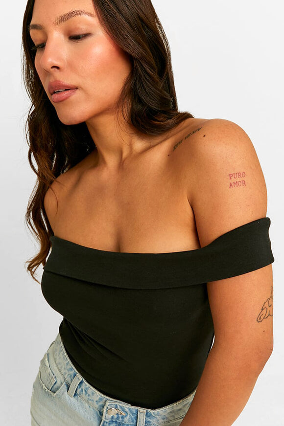 Top crop off shoulder - Noir