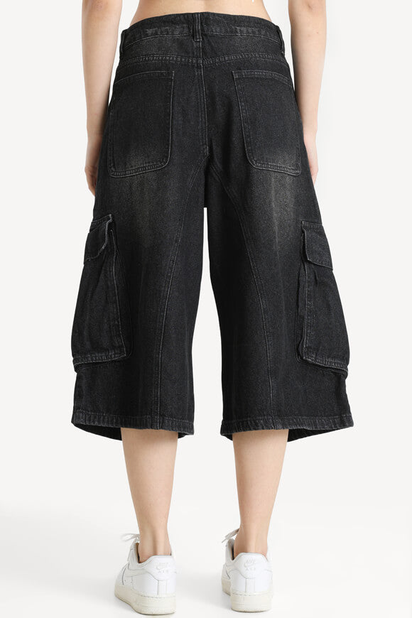 Cargo Jeansshorts - Gewaschen Schwarz
