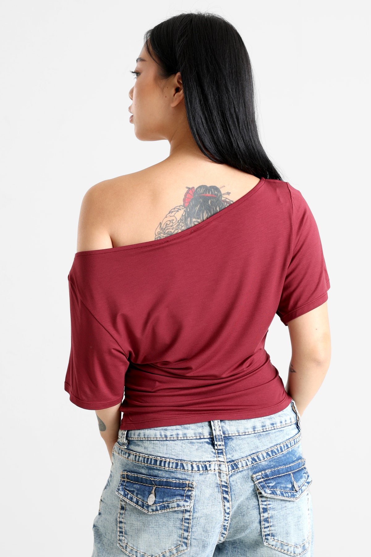 T-Shirt off shoulder - Bordeaux