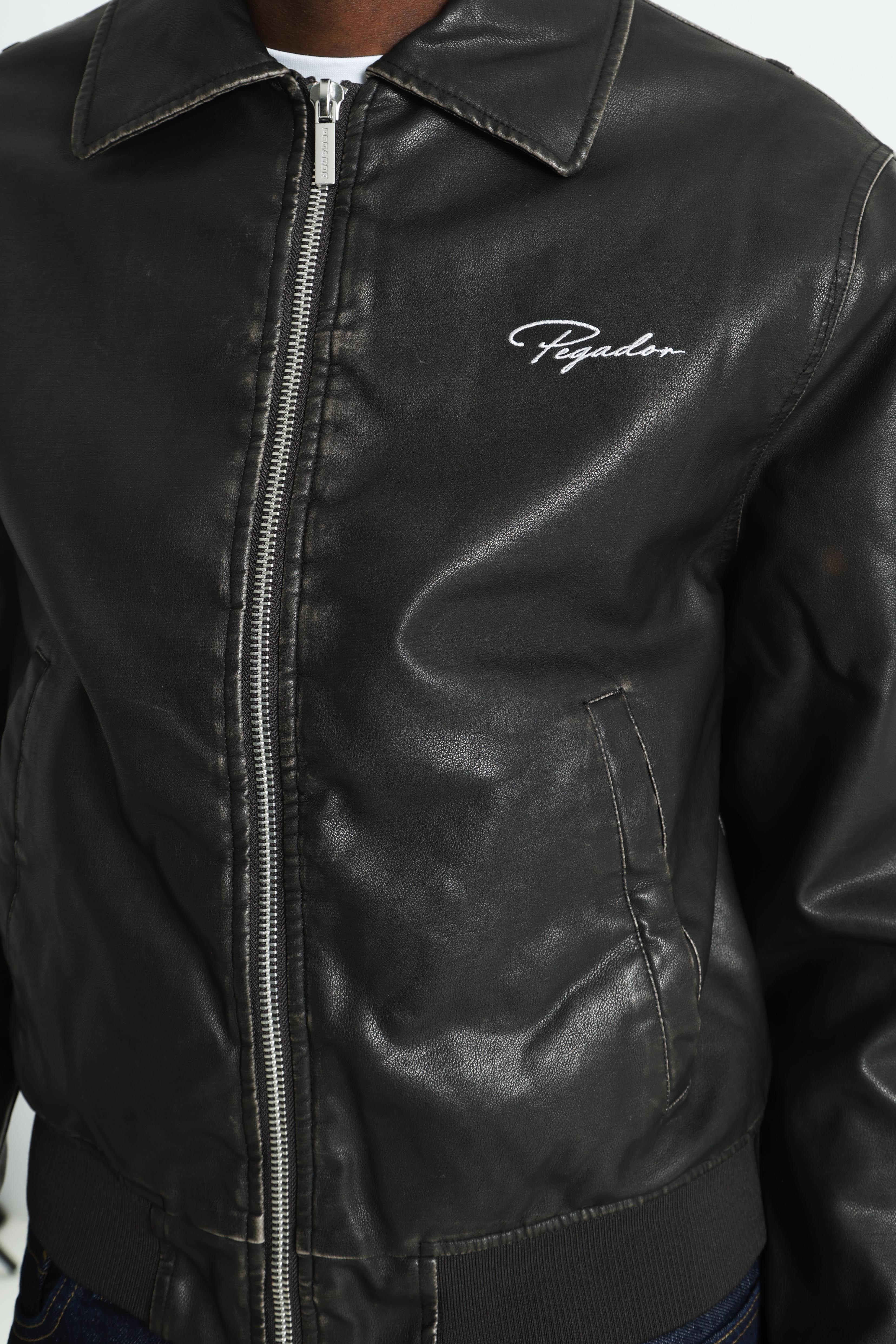 Giacca Colton Vintage Bomber in ecopelle - Nero