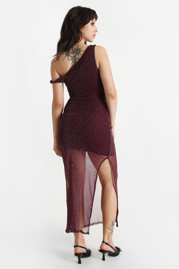 One shoulder glitter maxi dress - Bordeaux