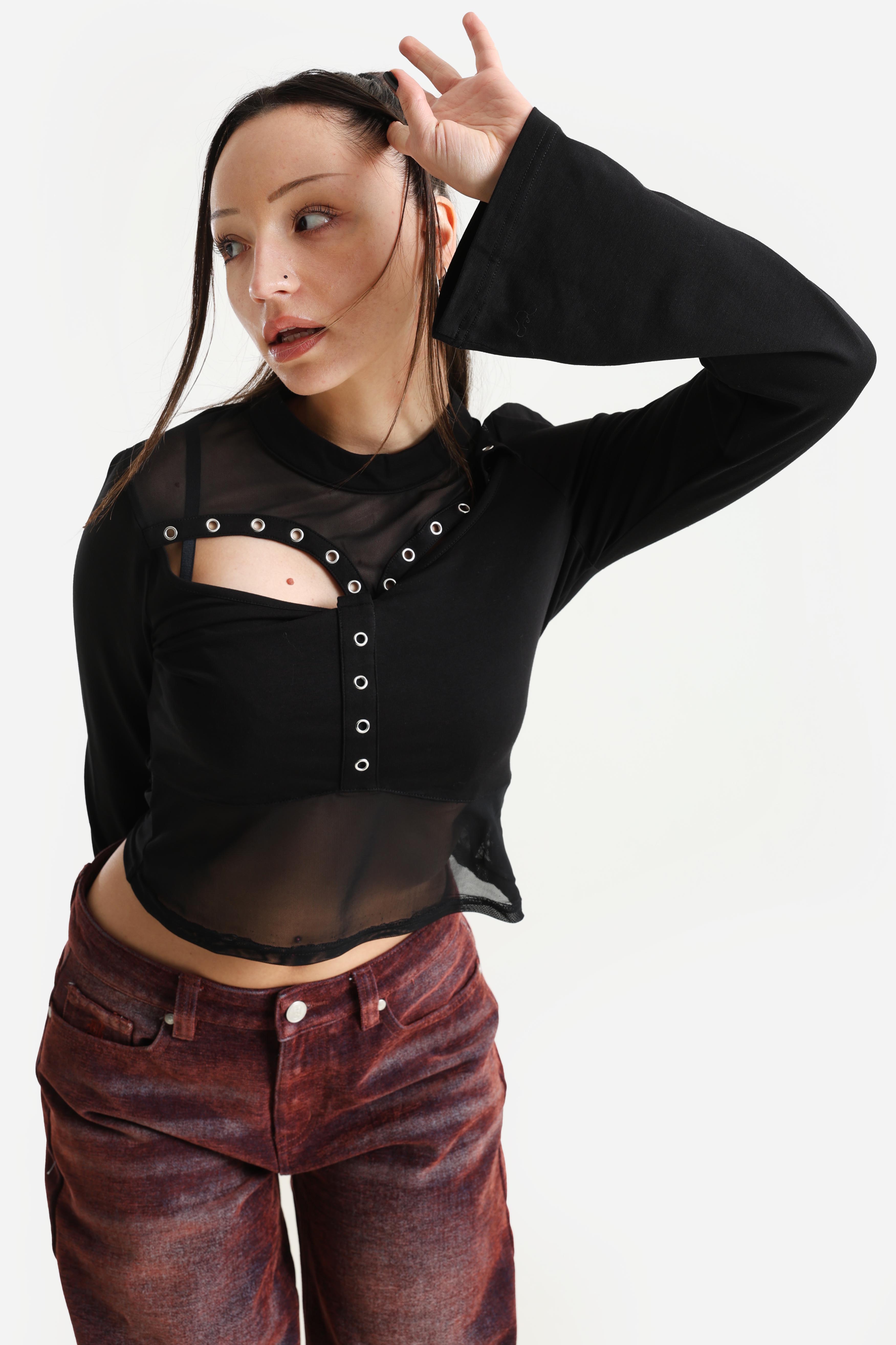Camicia Cordella Crop a maniche lunghe - Nero