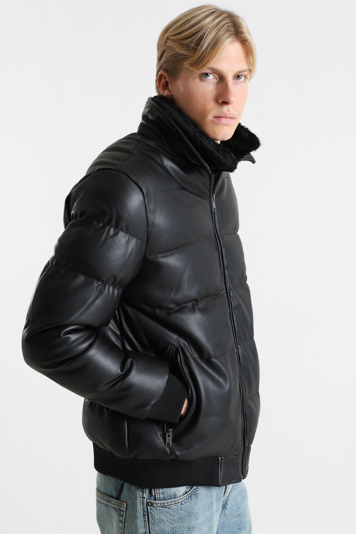 Veste matelassée en similicuir - Black