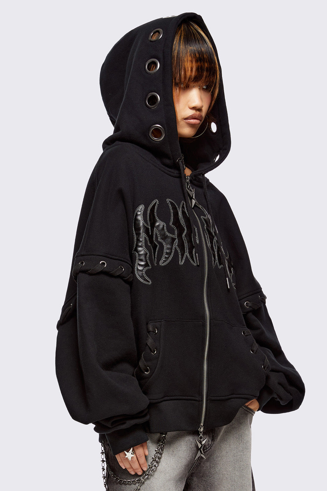 Threadeye Oversize Kapuzensweatjacke - Black