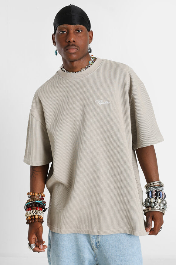 Geripptes Oversize T-Shirt - Washed Dark Stone