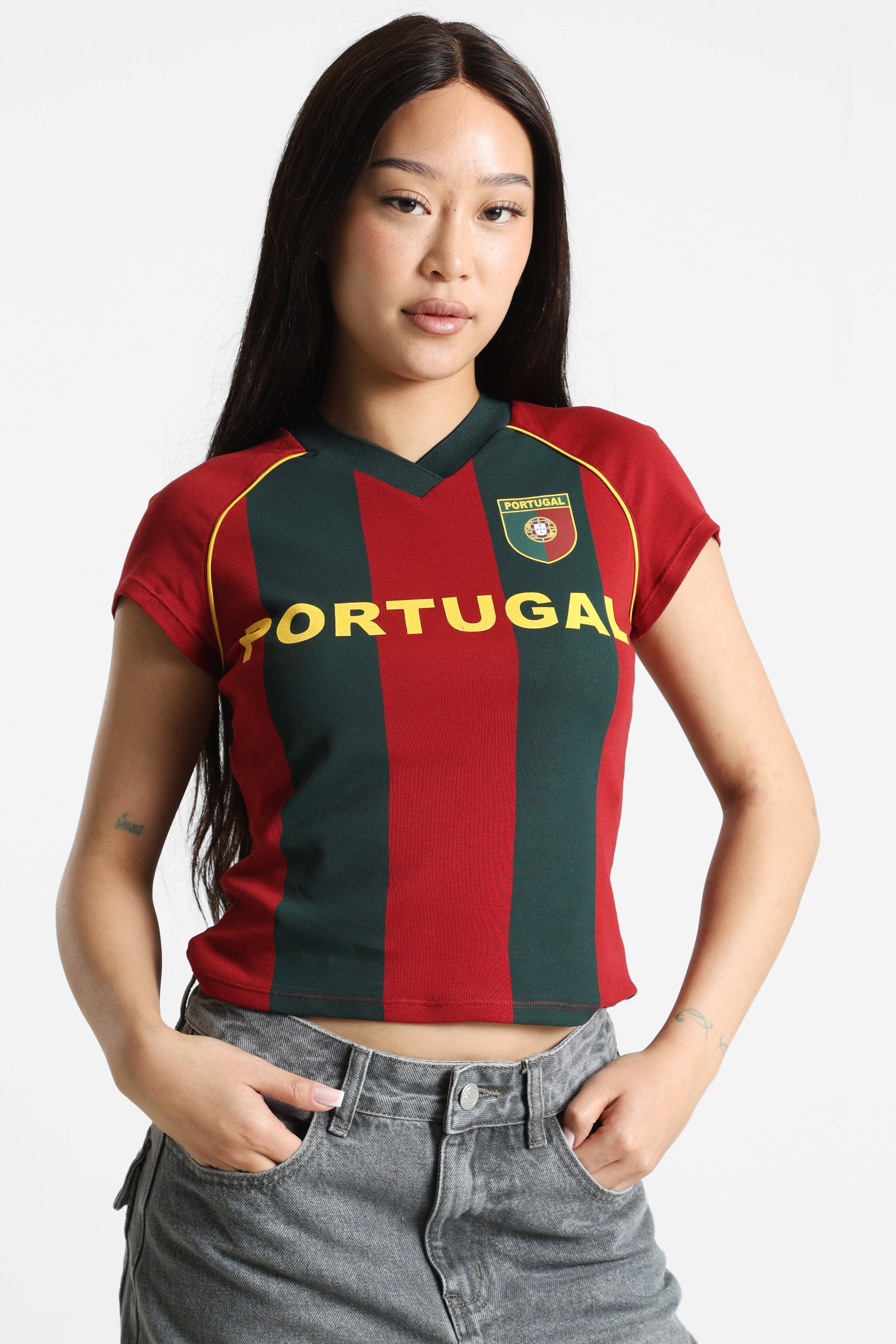 Crop T-Shirt - Rot + Grün + Gelb