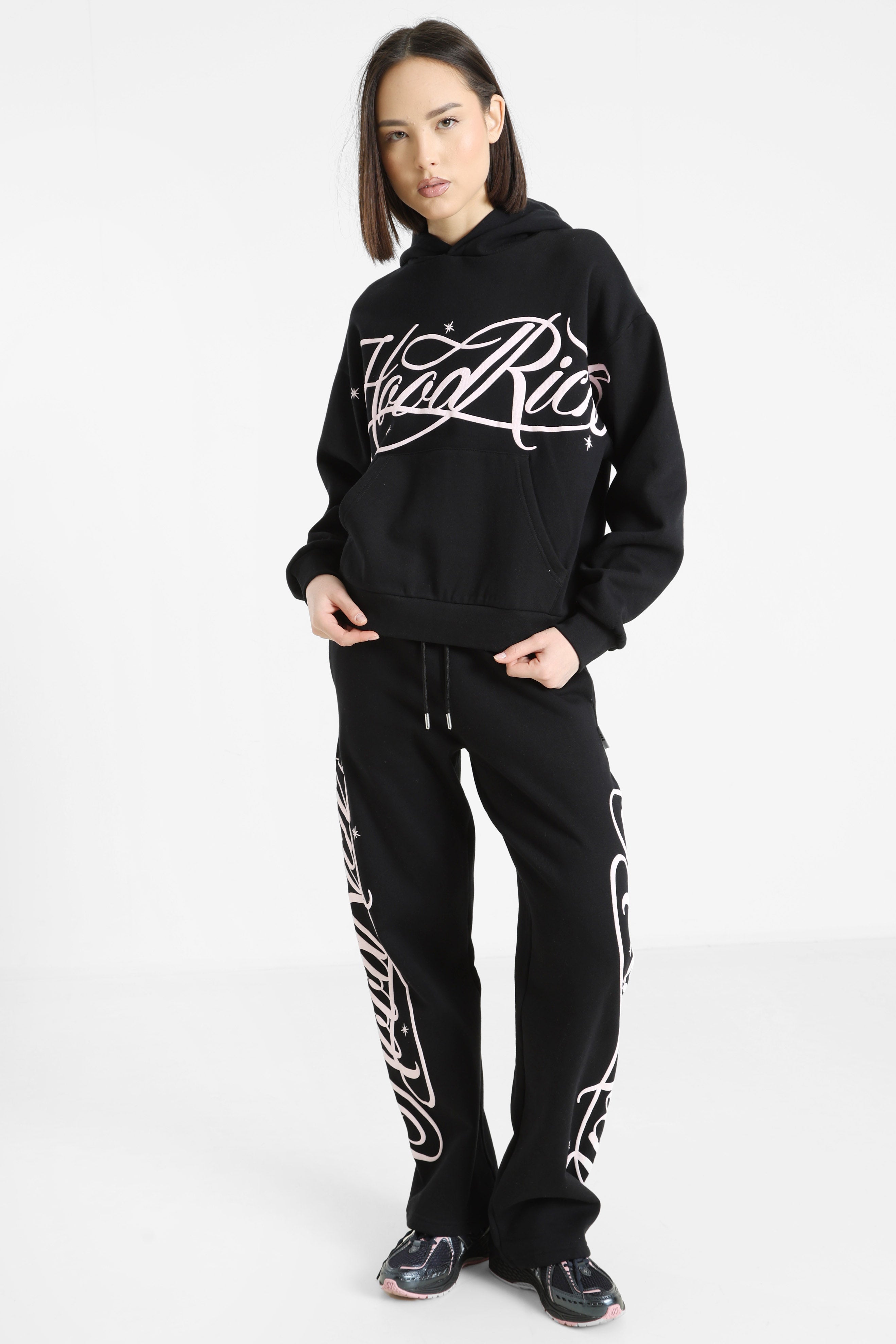 Kapuzensweatshirt - Black + Pink