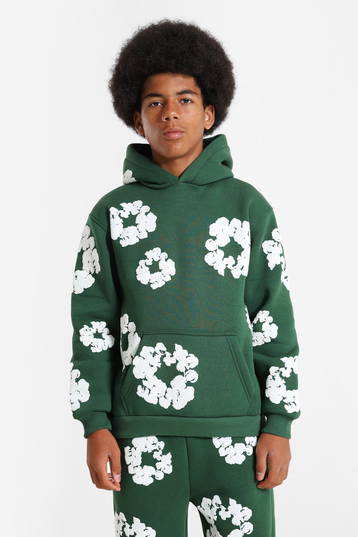Kapuzensweatshirt - Forest Green + White