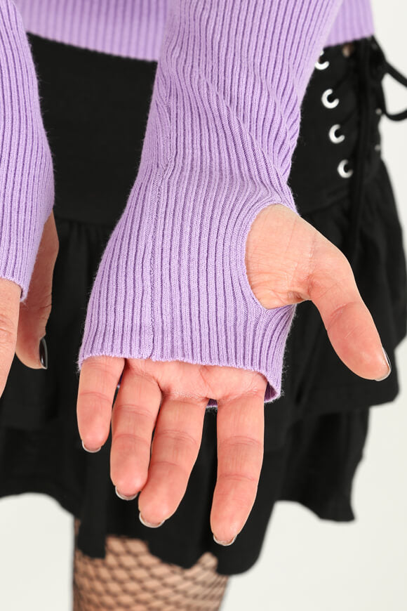 Gerippter Crop Strickpullover - Lila