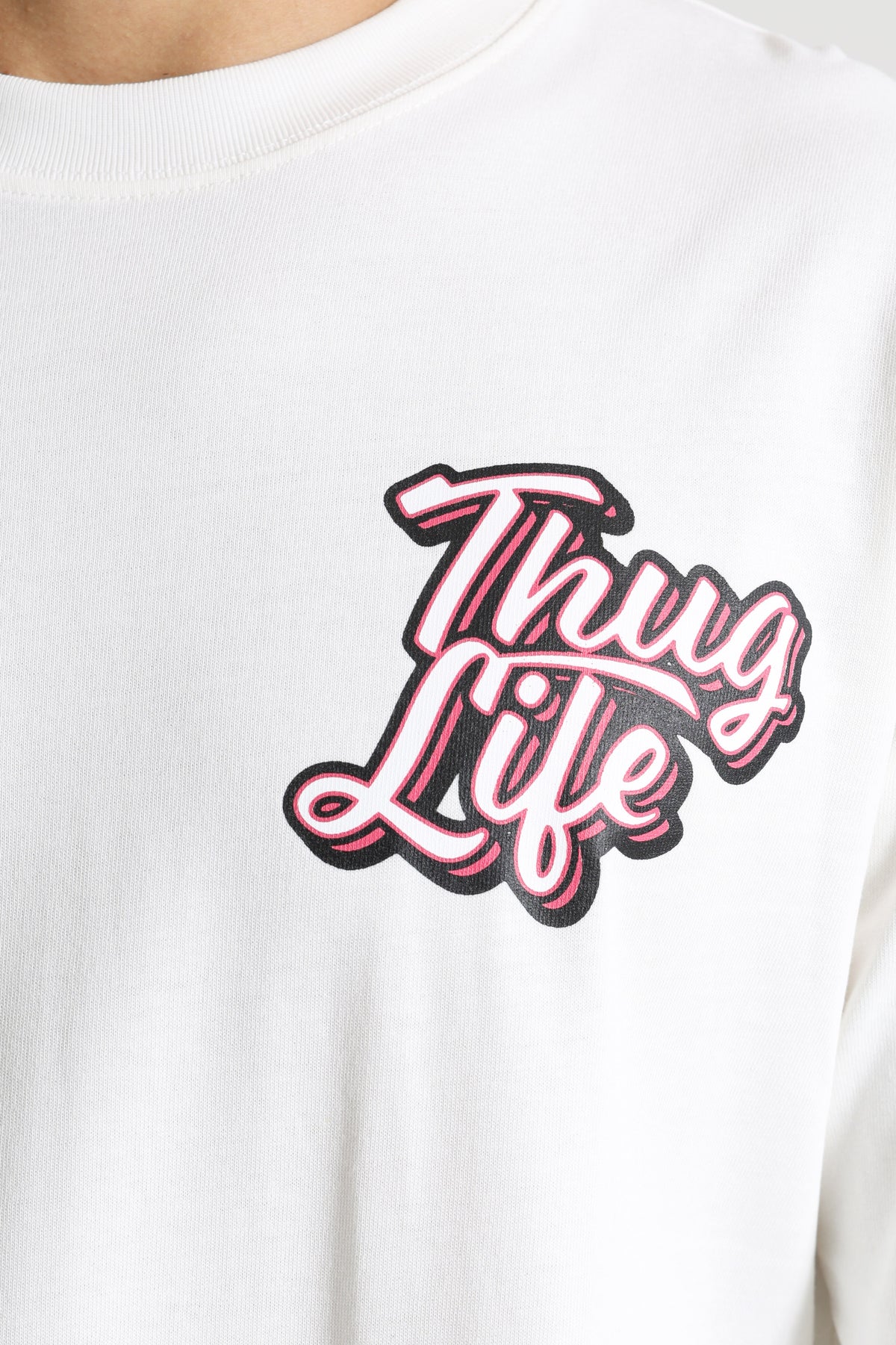 Langarmshirt - Offwhite + Pink