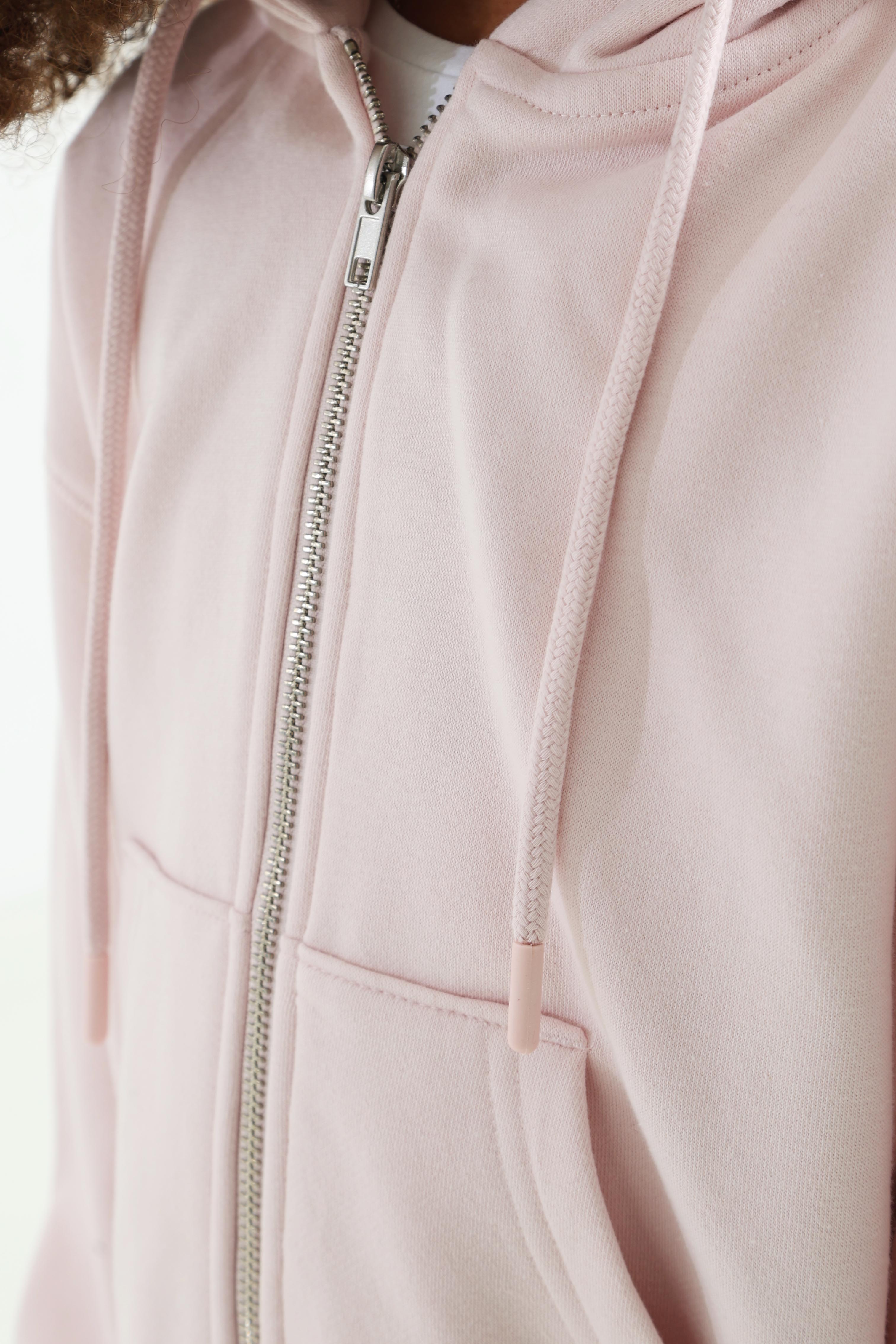 Giacca felpata oversize con cappuccio - Rosa chiaro