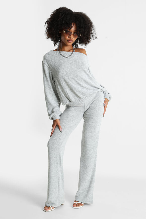 Flare Strickhose - Hellgrau meliert