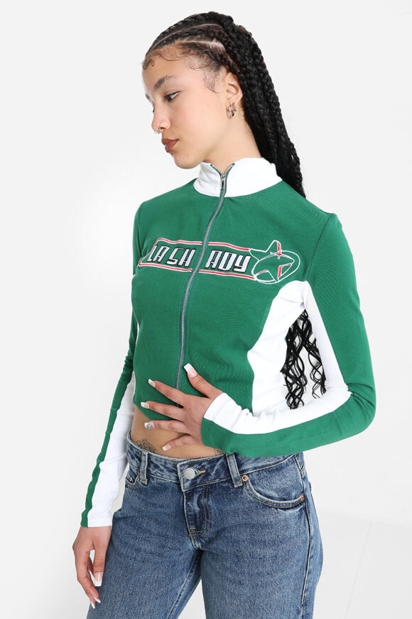 Crop sweat jacket - green + white