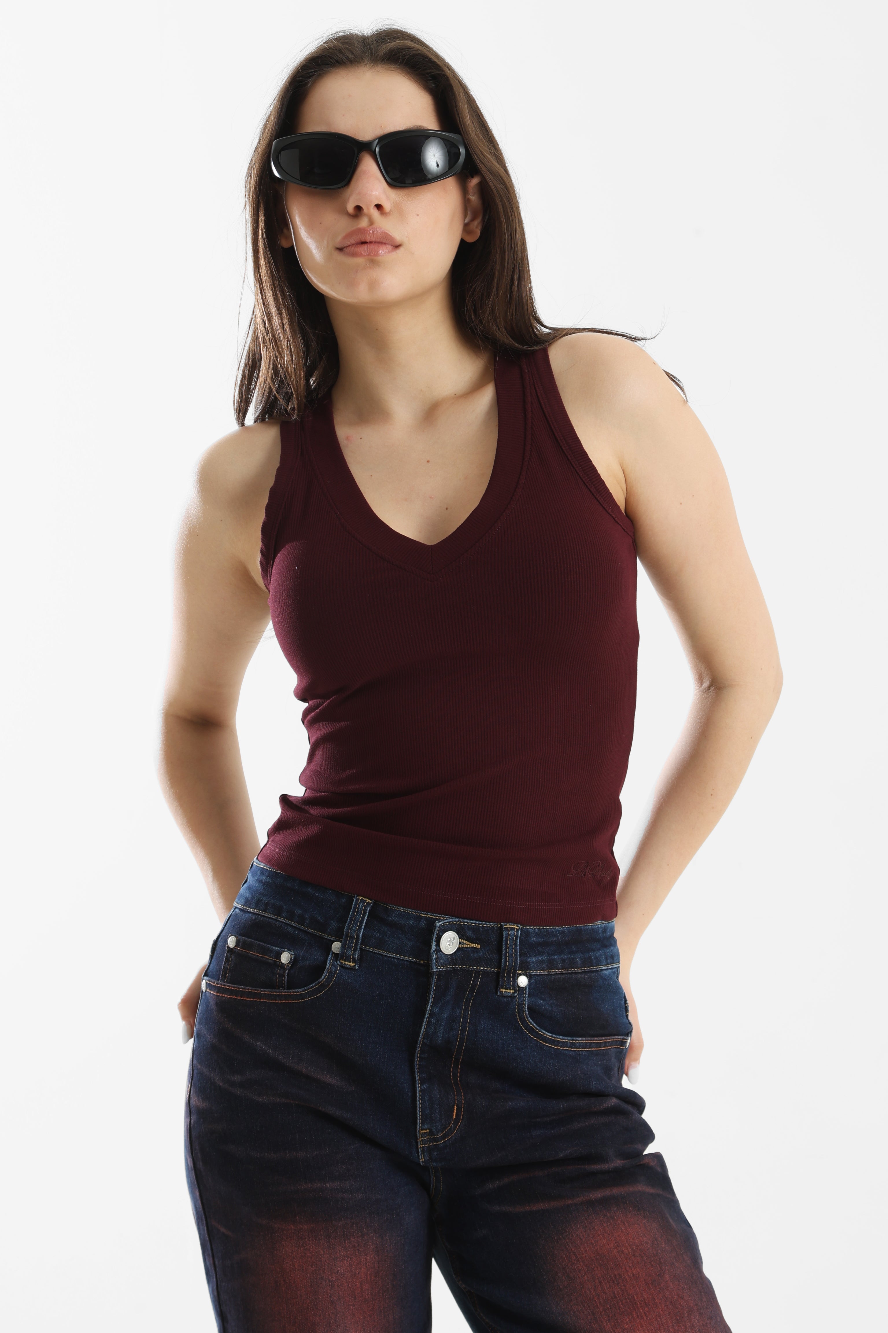 Geripptes Tanktop - Bordeaux
