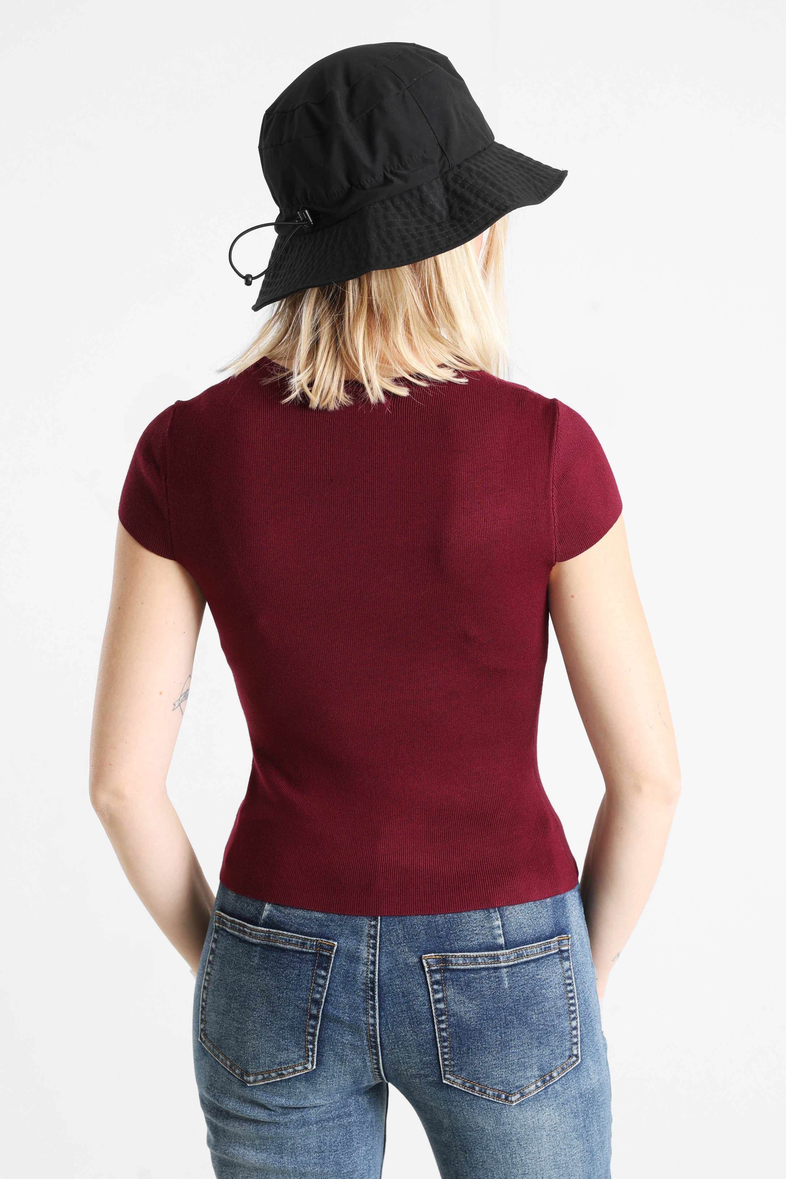 Geripptes T-Shirt - Bordeaux