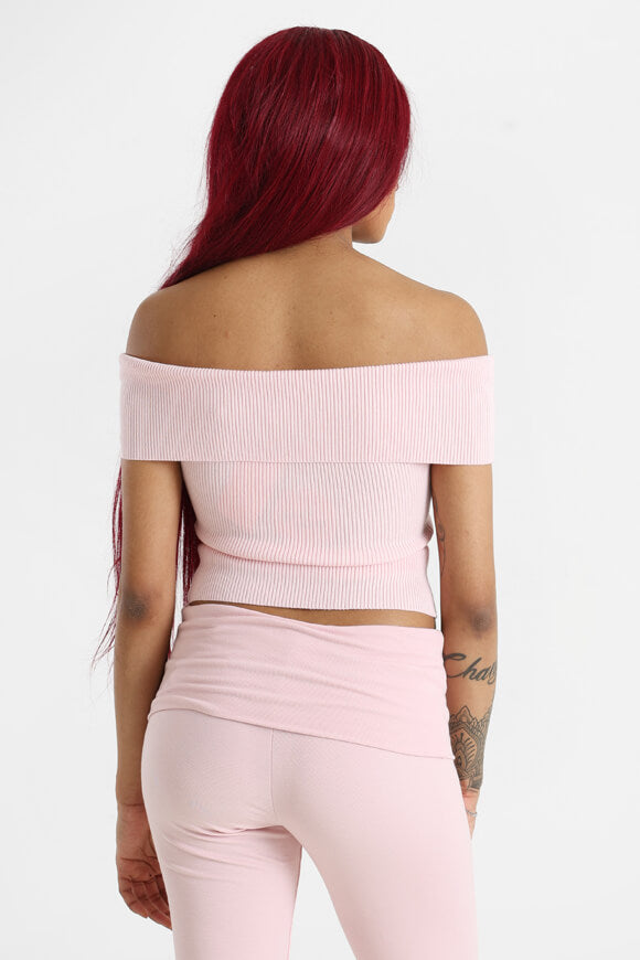 Top a coste in maglia off-shoulder - rosa chiaro
