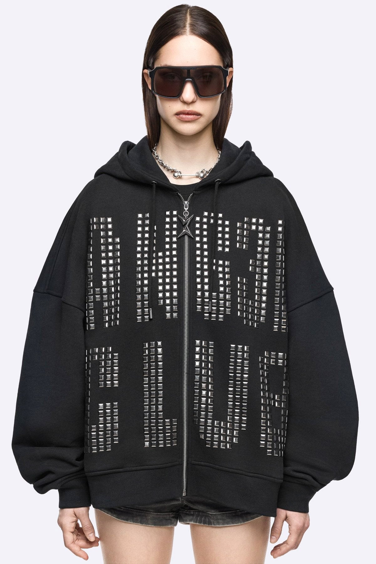 Angel Club Oversize Kapuzensweatjacke - Black