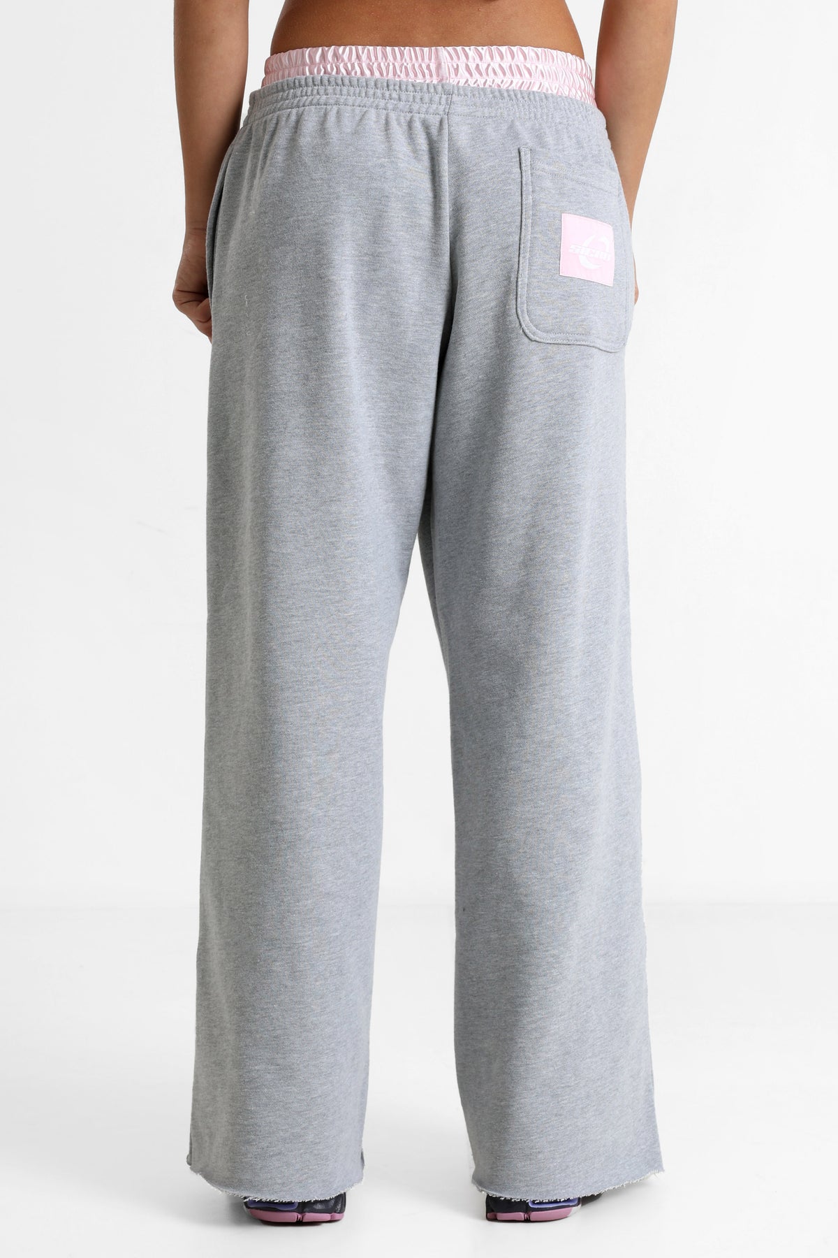 Wide Leg Sweathose - Grau meliert + Rosa