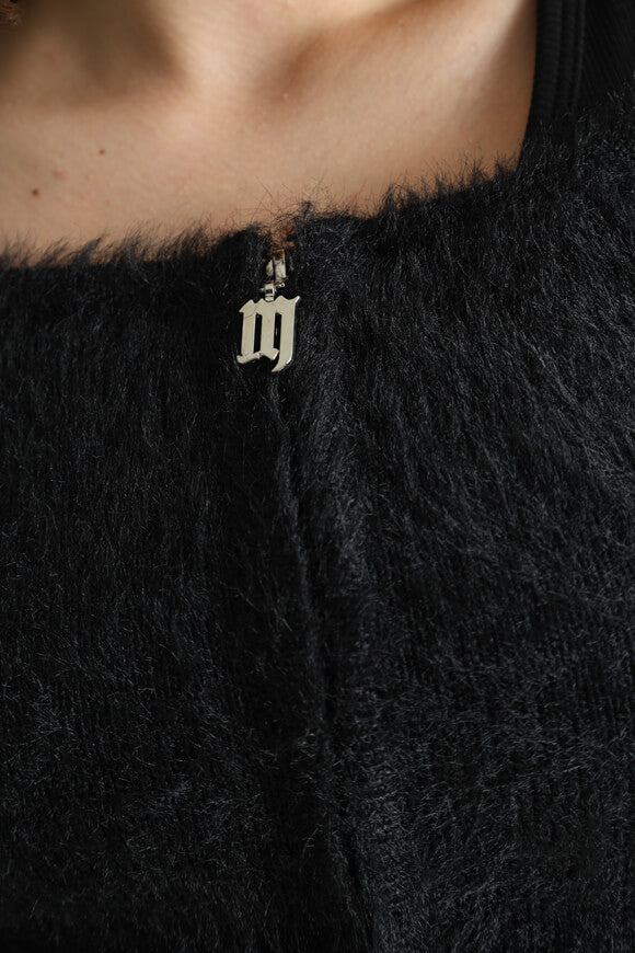 Pull off shoulder en tricot poilu - Noir