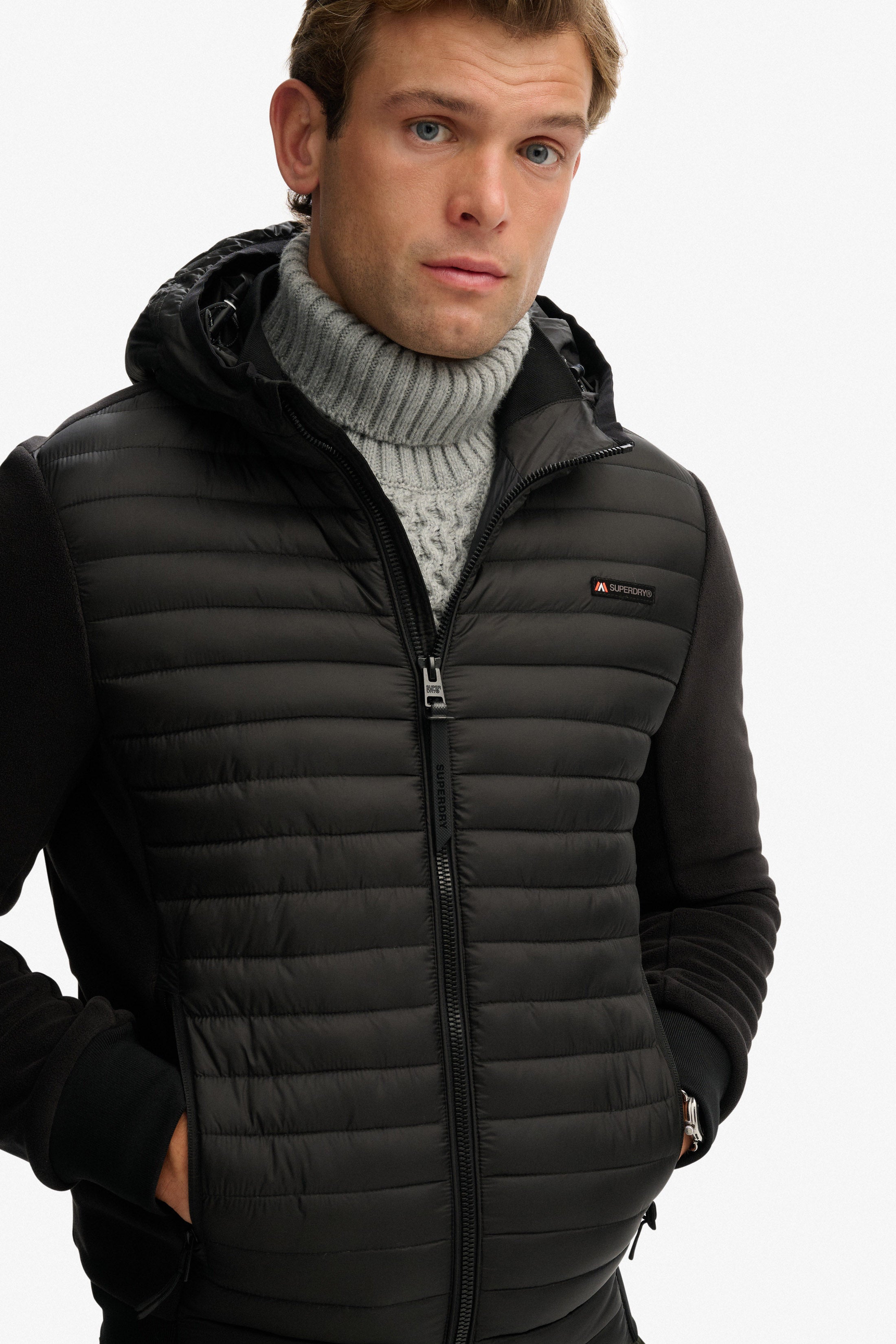 Quilted nylon & fleece jacket - Black
