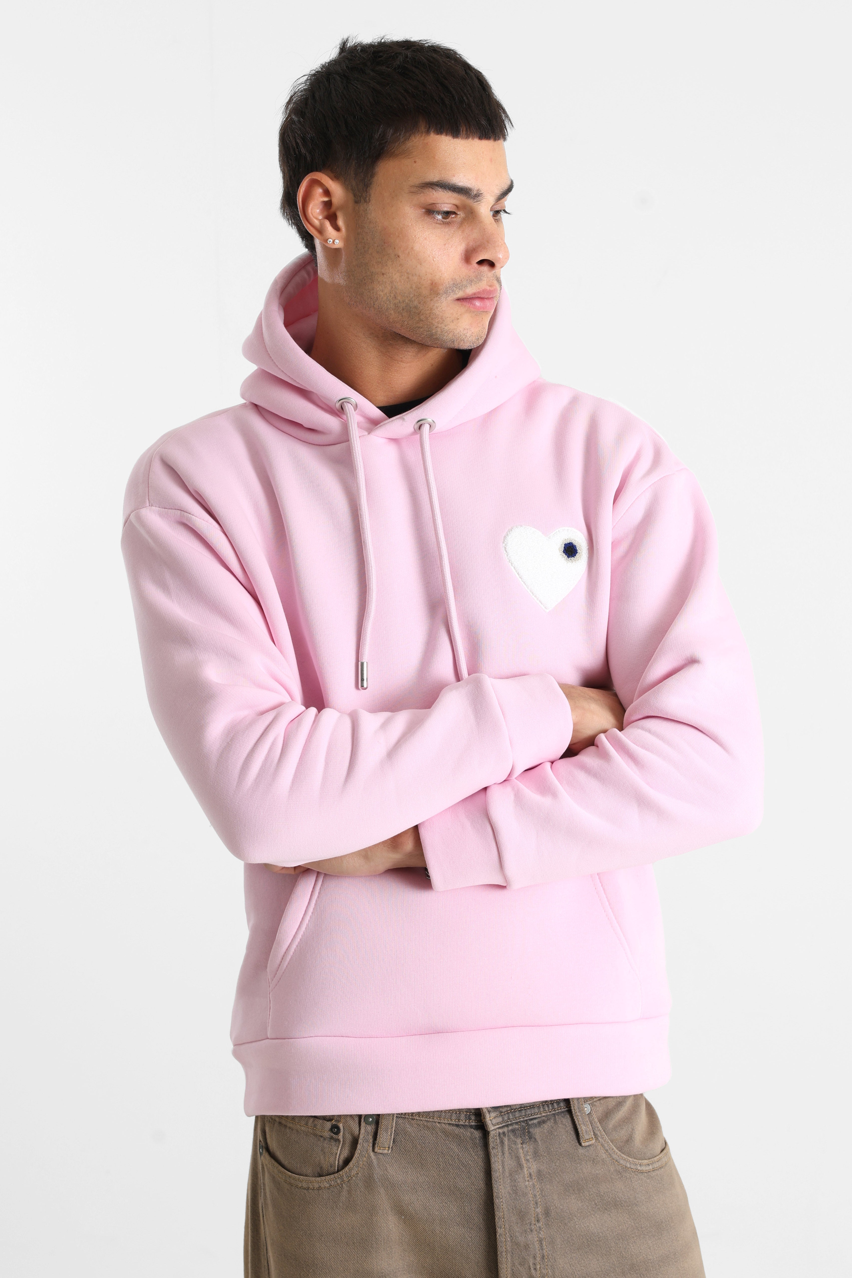 Heart Kapuzensweatshirt - Pink + White