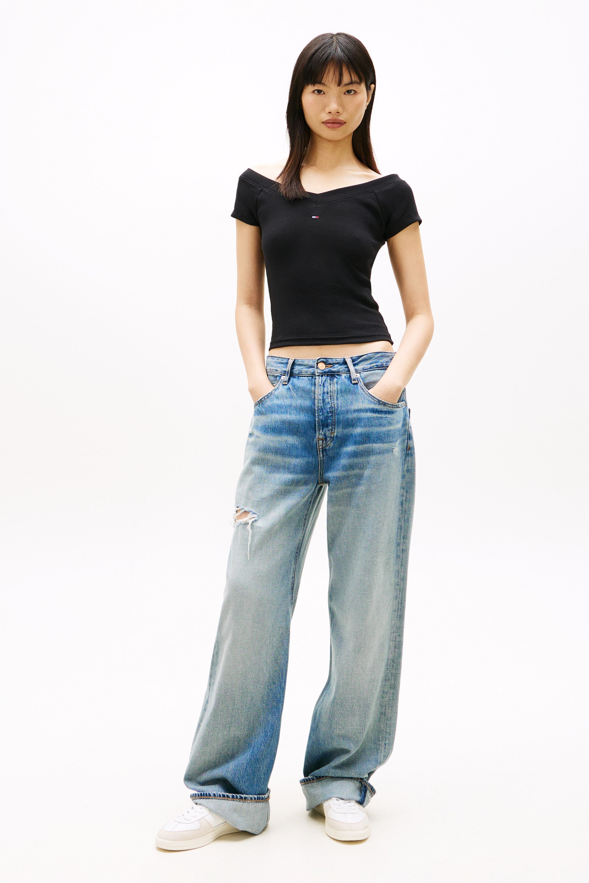 T-Shirt court off shoulder - Black