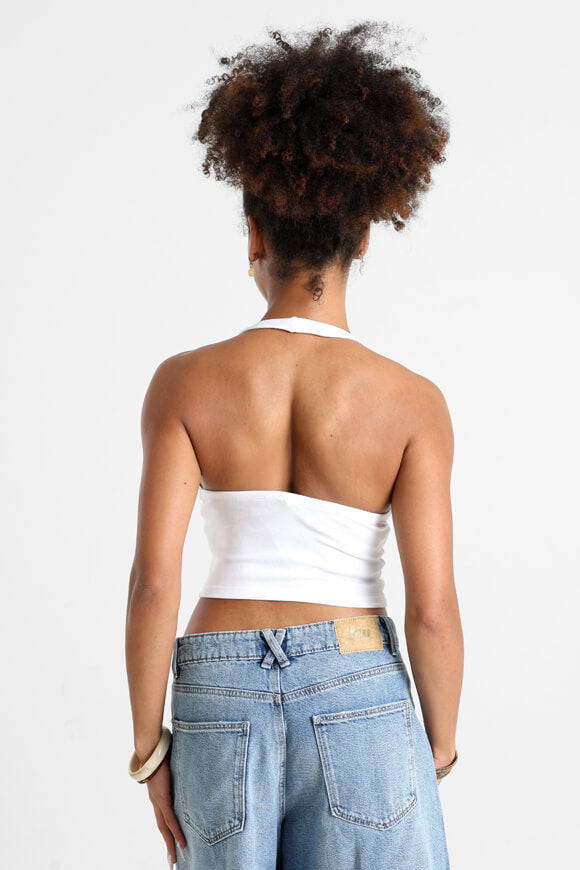 Cropped halter neck top - White