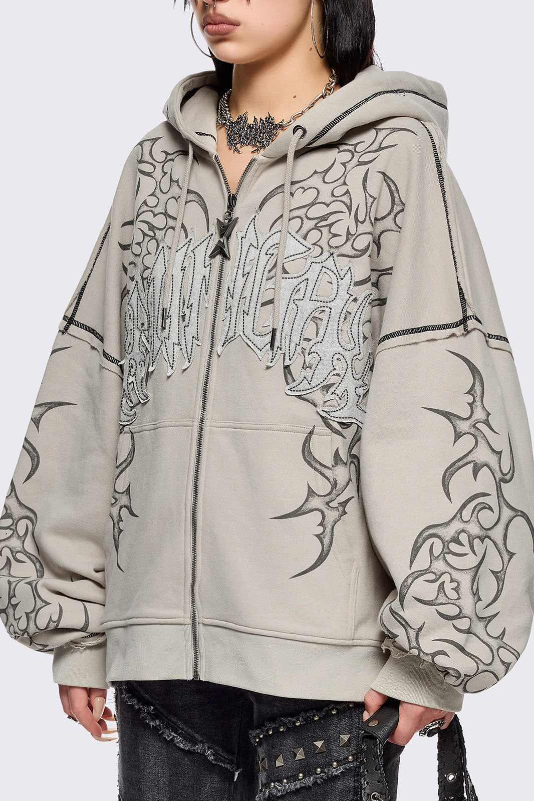 Dust sweat ample zippé à capuchon - Stone