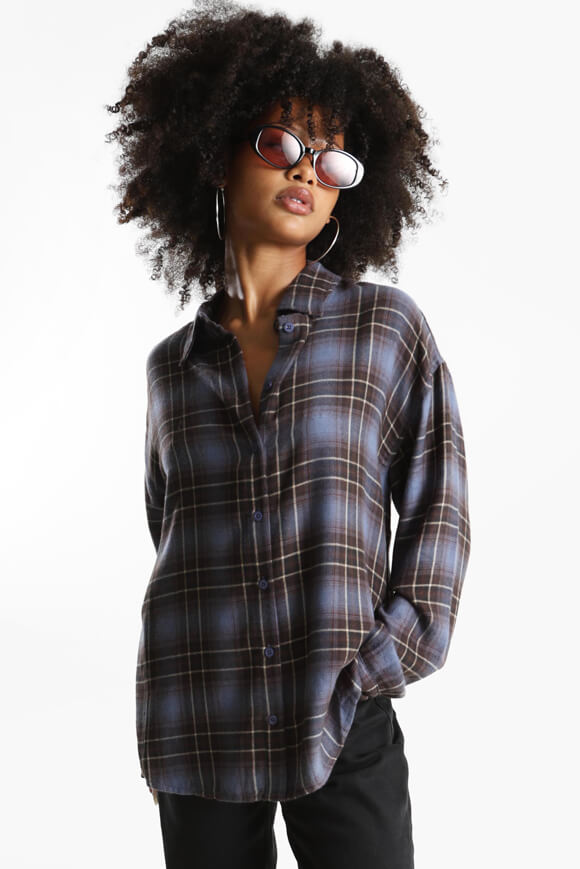 Camicia oversize a quadri - blu + marrone