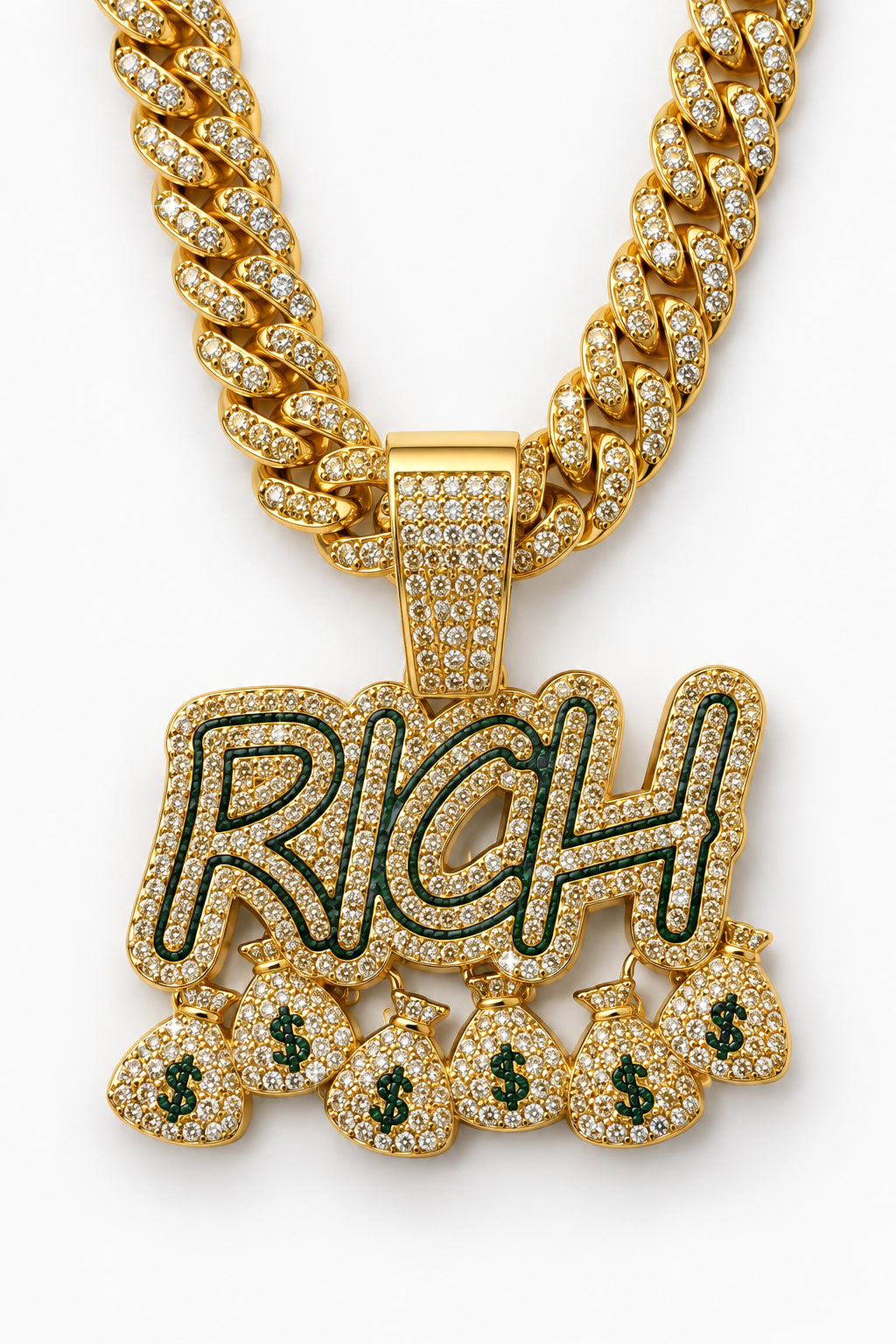Chain necklace with rhinestones - Gold + Green