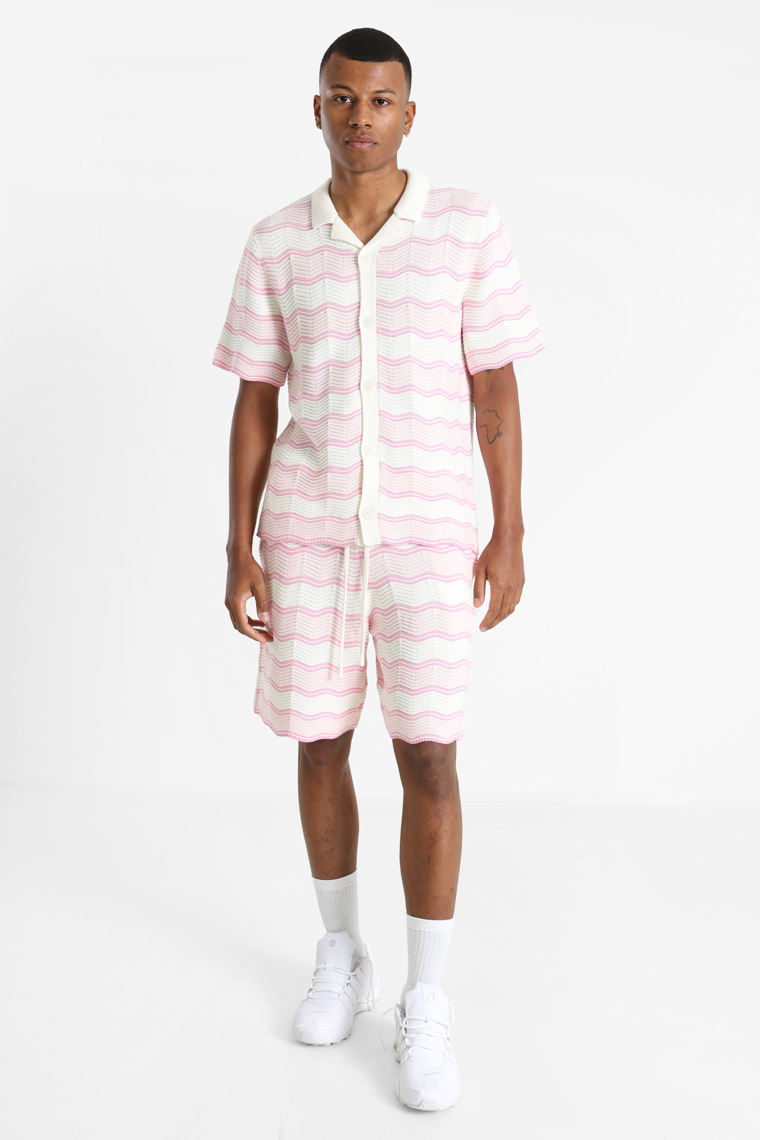 Strickhemd - Offwhite + Pink