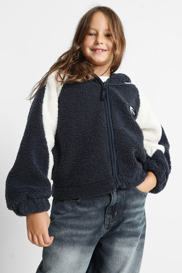 Veste ample en peluche - Bleu marine + Ecru