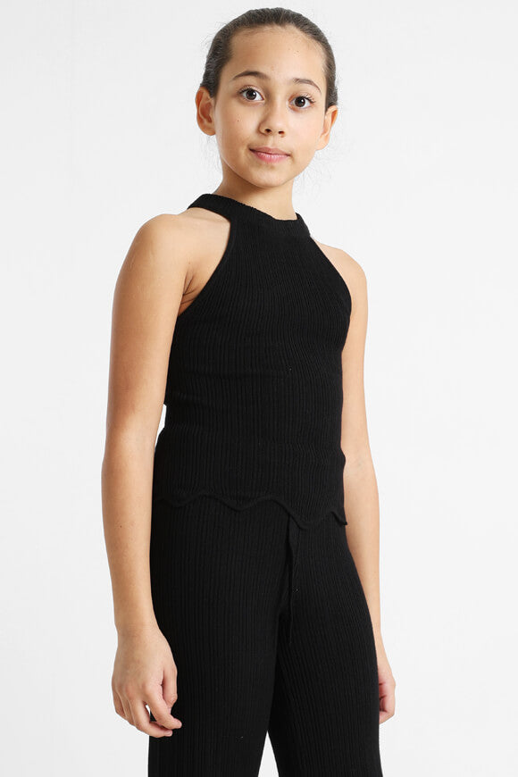 Ribbed crop knit top - black