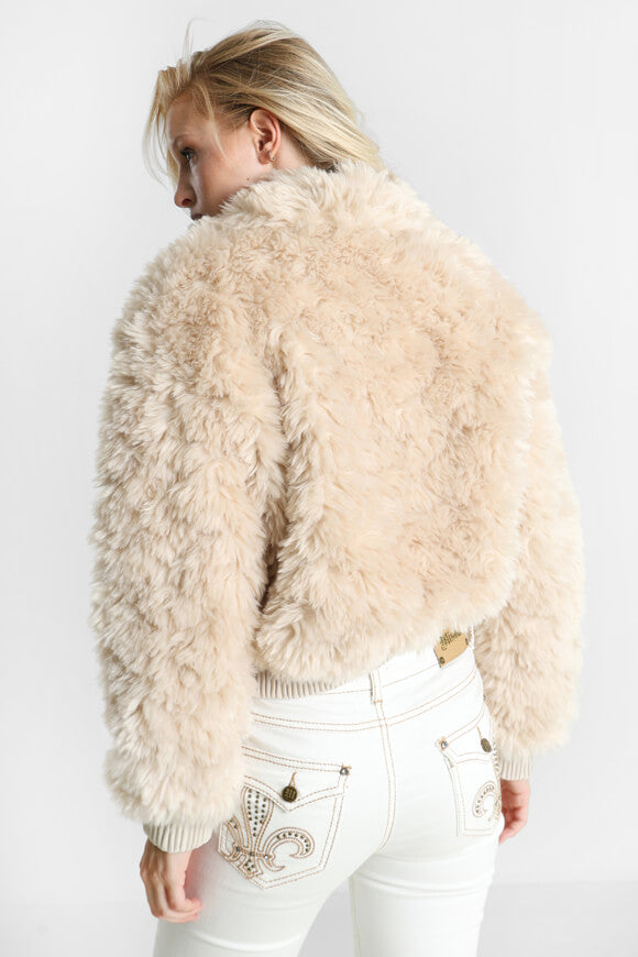 Kurze Kunstpelzjacke - Hellbeige