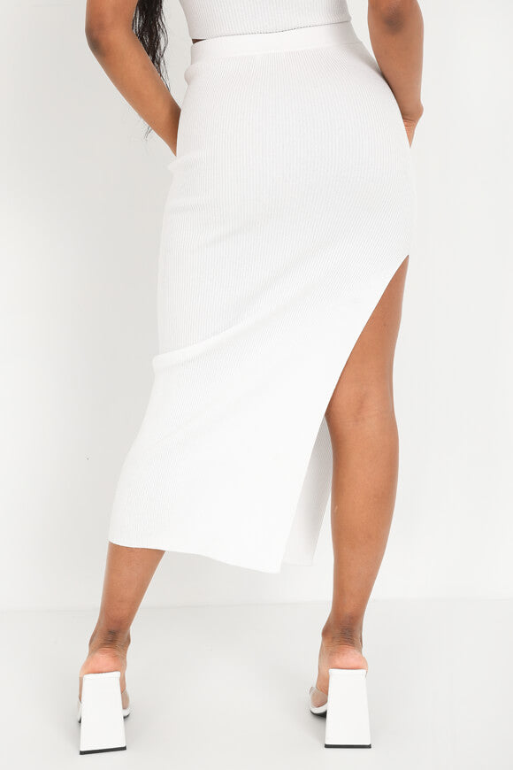Ribbed midi knit skirt - white