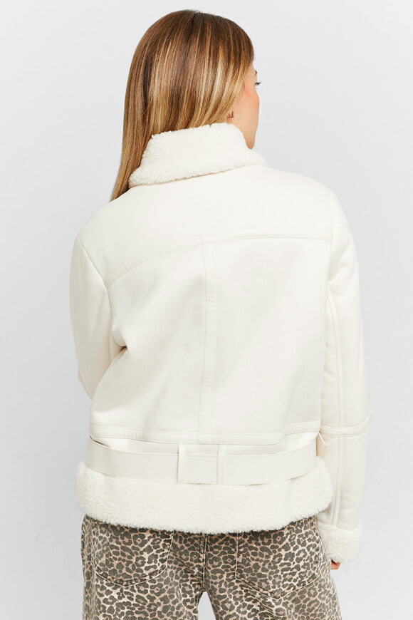 Veste oversize en shearling - Blanc cassé